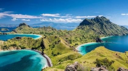Beautiful Bali landscape with rice terraces and temples