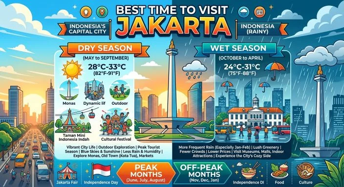 Jakarta dry vs wet season comparison infographic